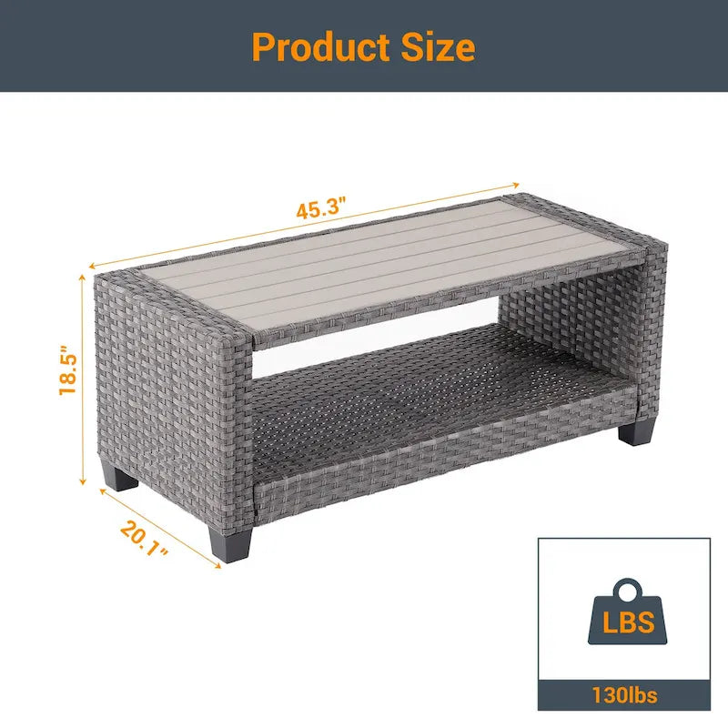 LIVOOSUN Table d'appoint rectangulaire en HIPS pour patio, Table basse en rotin