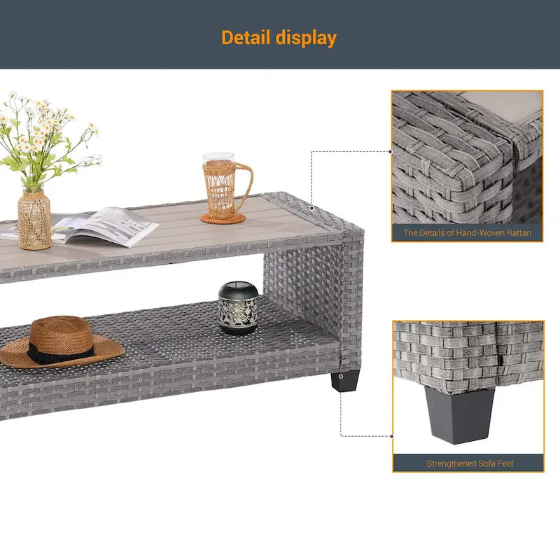 LIVOOSUN Table d'appoint rectangulaire en HIPS pour patio, Table basse en rotin