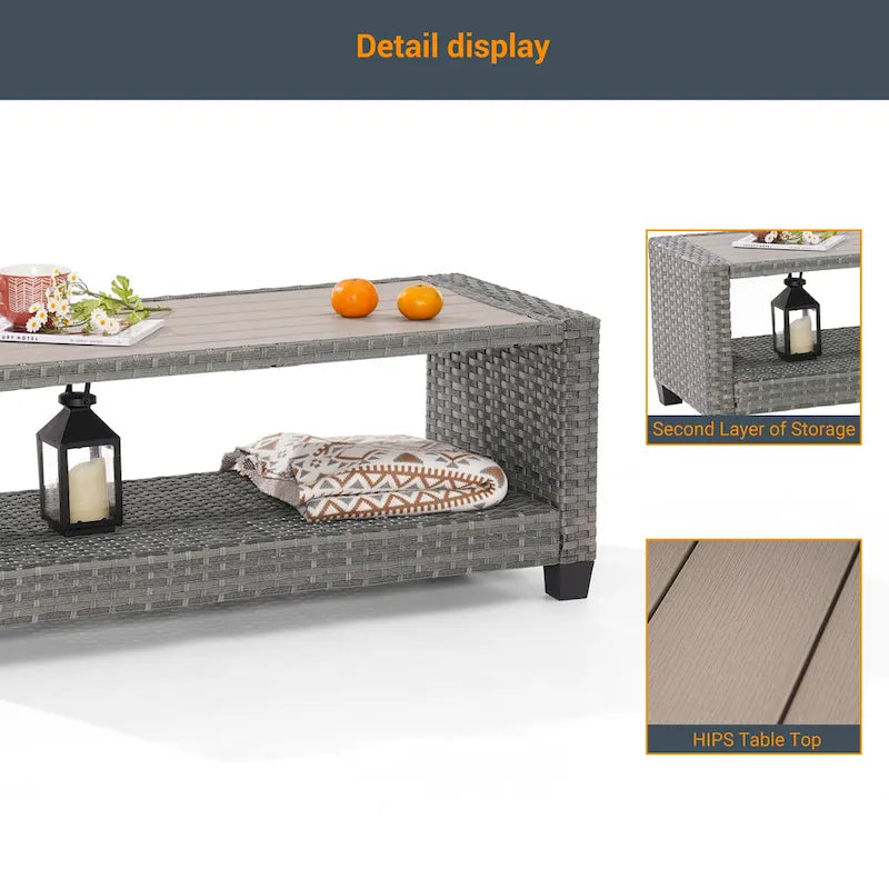 LIVOOSUN Table d'appoint rectangulaire en HIPS pour patio, Table basse en rotin