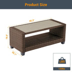 LIVOOSUN Table d'appoint rectangulaire en HIPS pour patio, Table basse en rotin