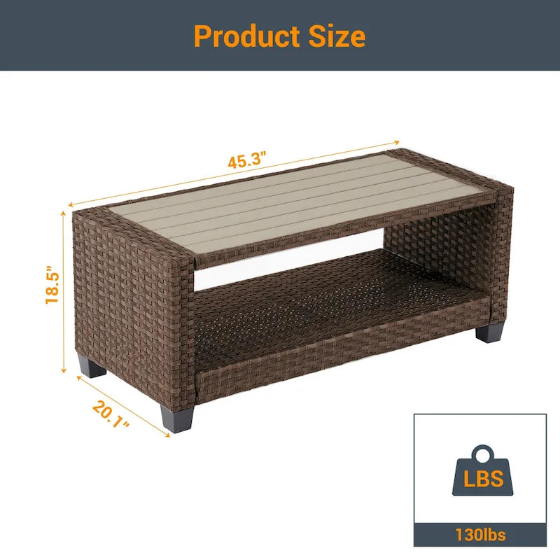 LIVOOSUN Table d'appoint rectangulaire en HIPS pour patio, Table basse en rotin