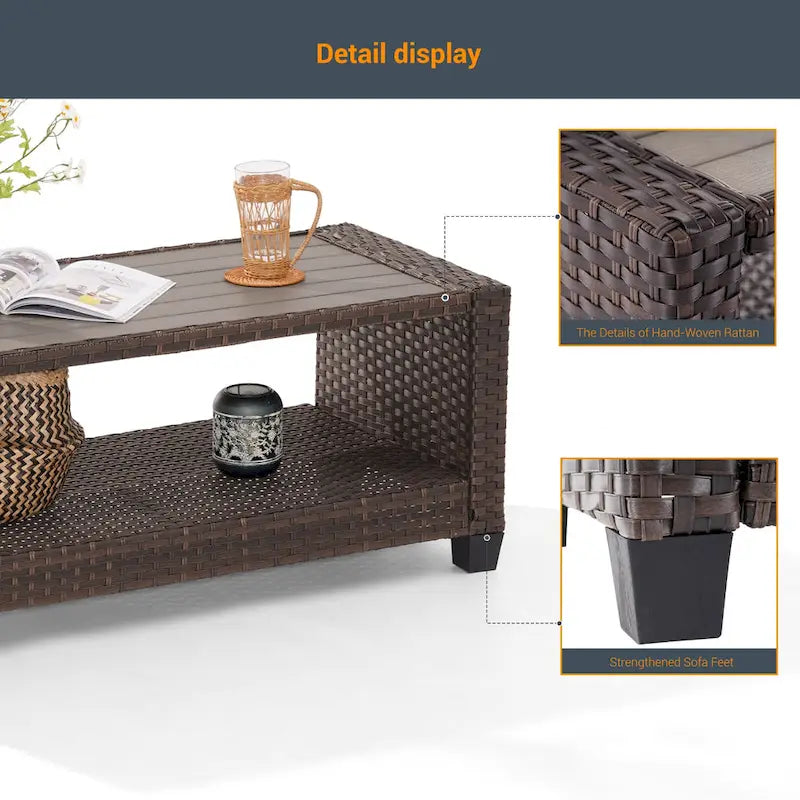 LIVOOSUN Table d'appoint rectangulaire en HIPS pour patio, Table basse en rotin