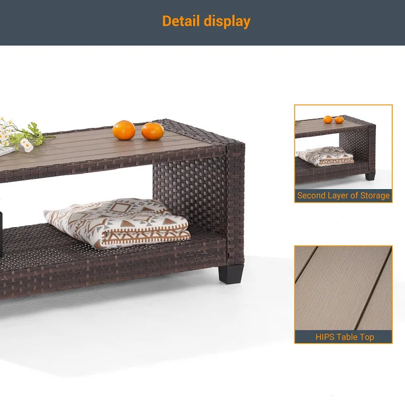 LIVOOSUN Table d'appoint rectangulaire en HIPS pour patio, Table basse en rotin