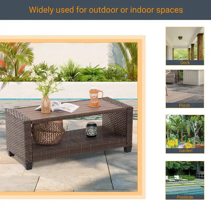 LIVOOSUN Table d'appoint rectangulaire en HIPS pour patio, Table basse en rotin