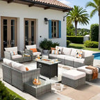 Ensemble de mobilier de jardin 13 pièces en osier XIZZI avec table brasero