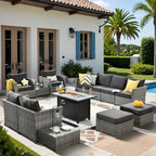 Ensemble de mobilier de jardin 13 pièces en osier XIZZI avec table brasero