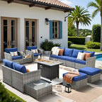 Ensemble de mobilier de jardin 13 pièces en osier XIZZI avec table brasero