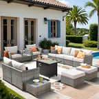 Ensemble de mobilier de jardin 13 pièces en osier XIZZI avec table brasero