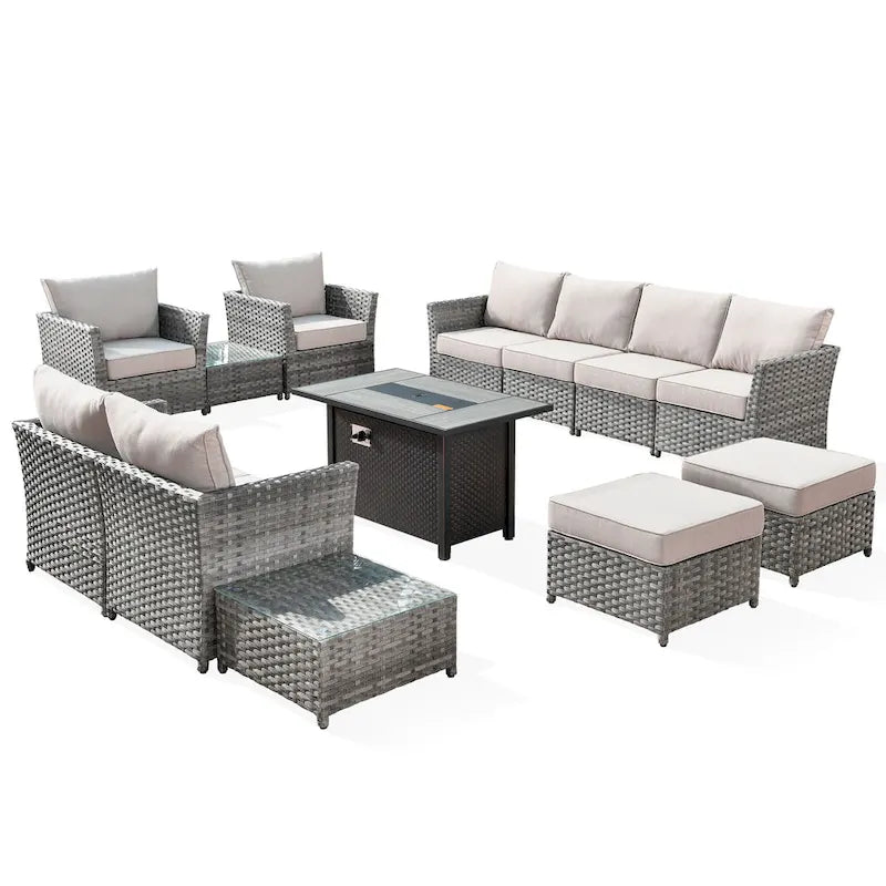 Ensemble de mobilier de jardin 13 pièces en osier XIZZI avec table brasero