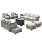 Ensemble de mobilier de jardin 13 pièces en osier XIZZI avec table brasero