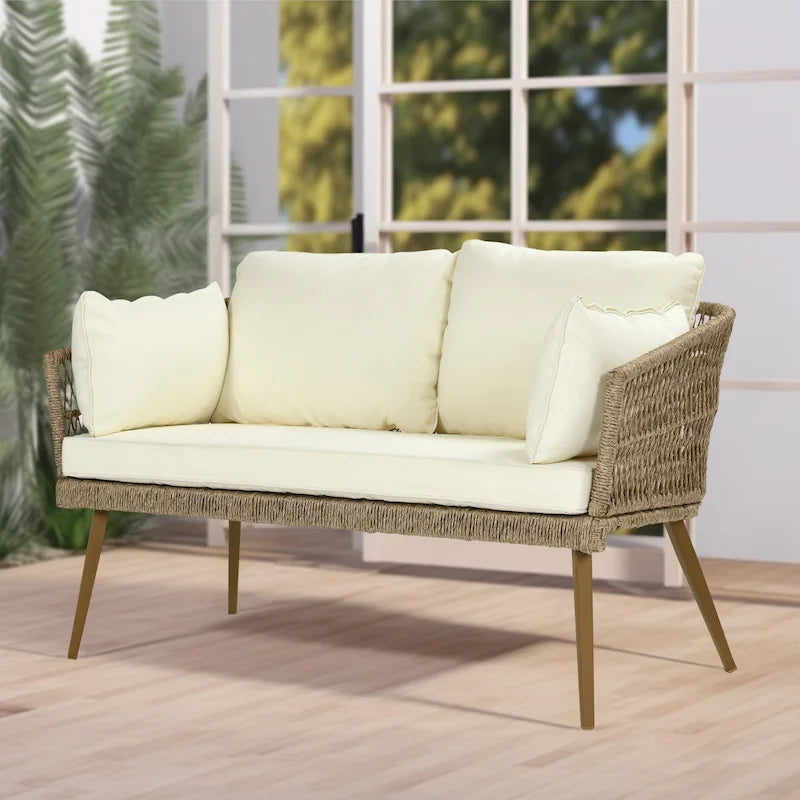Canapé d'extérieur en osier Moasis avec coussin, canapé 2 places toutes saisons pour patio