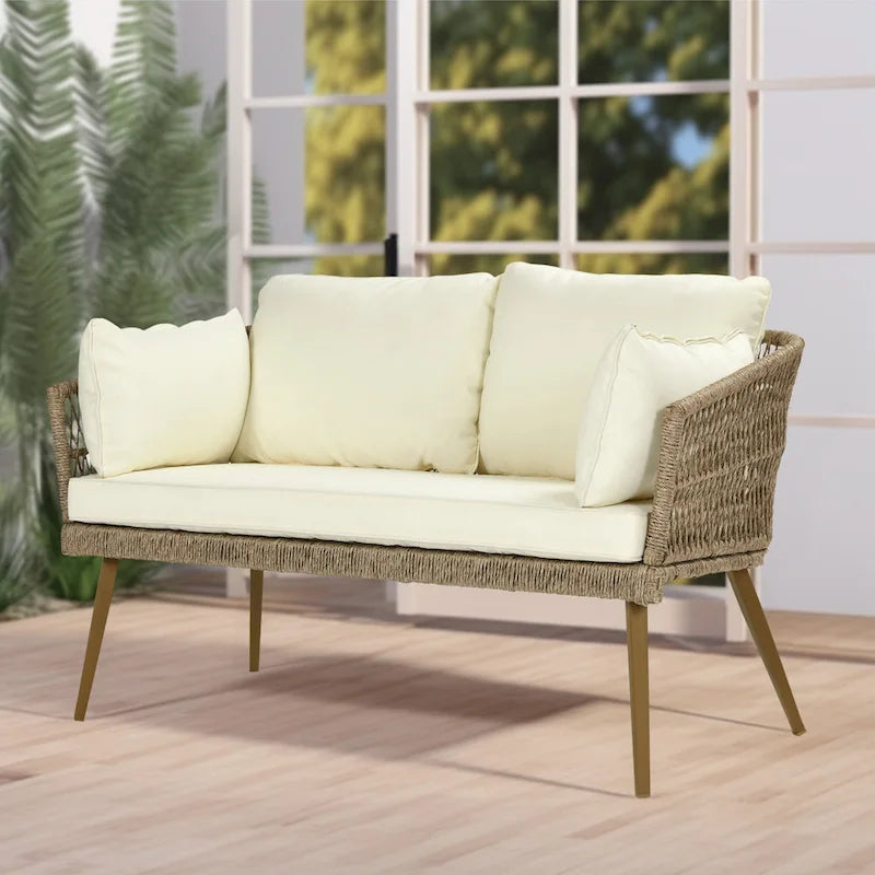 Moasis Outdoor Wicker Loveseat with Cushion, All-Weather Patio 2 Seater Sofa