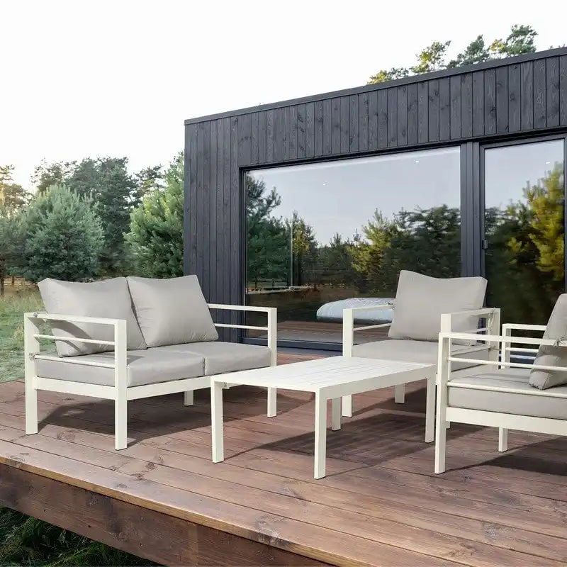Patio 4-Piece Aluminum Conversation Set with Cushions