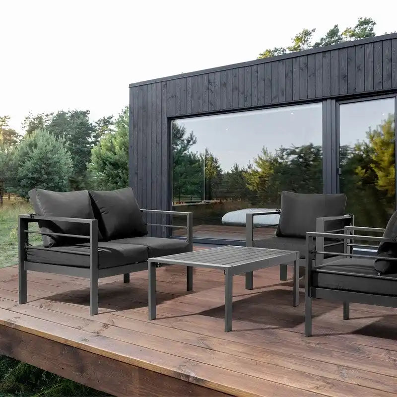 Ensemble de conversation 4 pièces en aluminium pour patio avec coussins