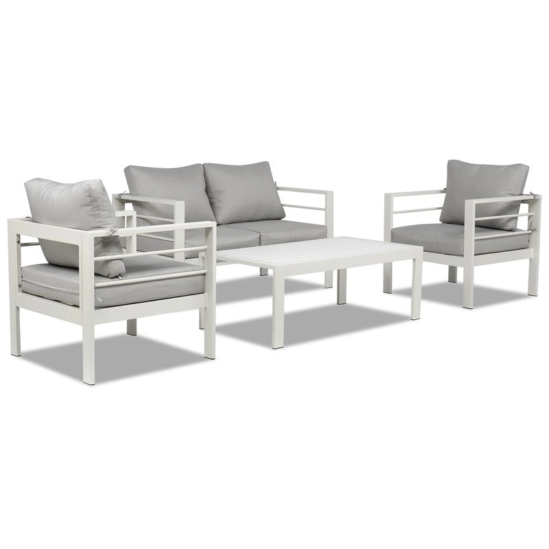 Ensemble de conversation 4 pièces en aluminium pour patio avec coussins
