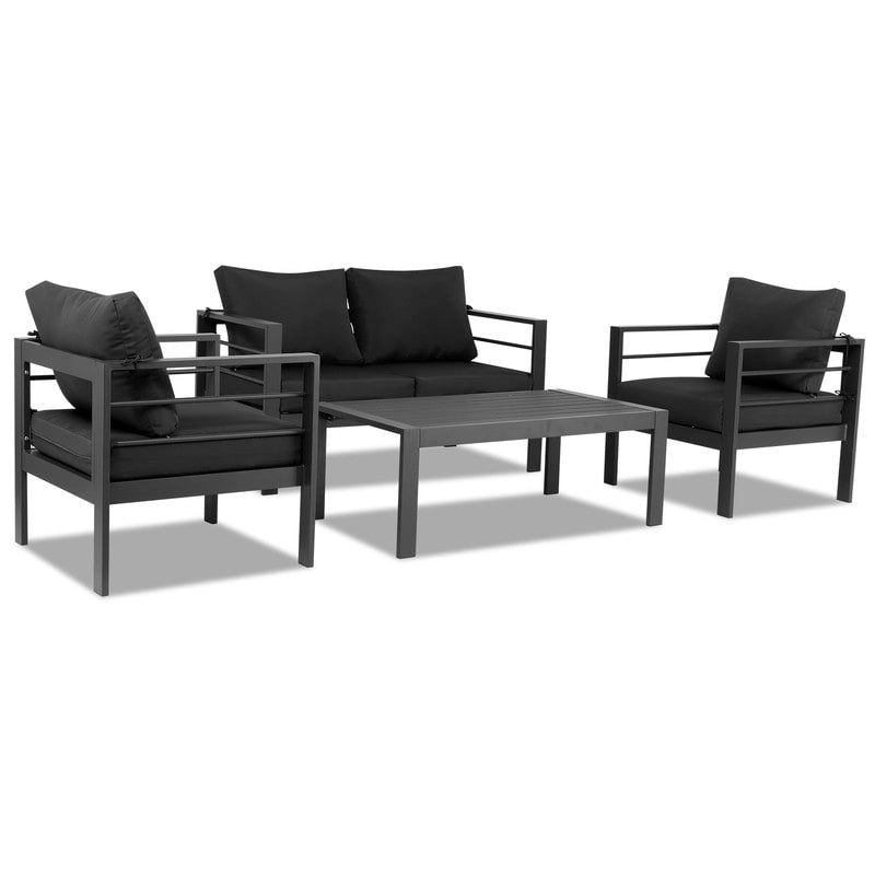 Ensemble de conversation 4 pièces en aluminium pour patio avec coussins