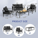Ensemble de conversation 4 pièces en aluminium pour patio avec coussins