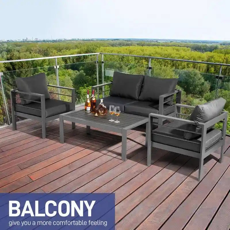 Ensemble de conversation 4 pièces en aluminium pour patio avec coussins