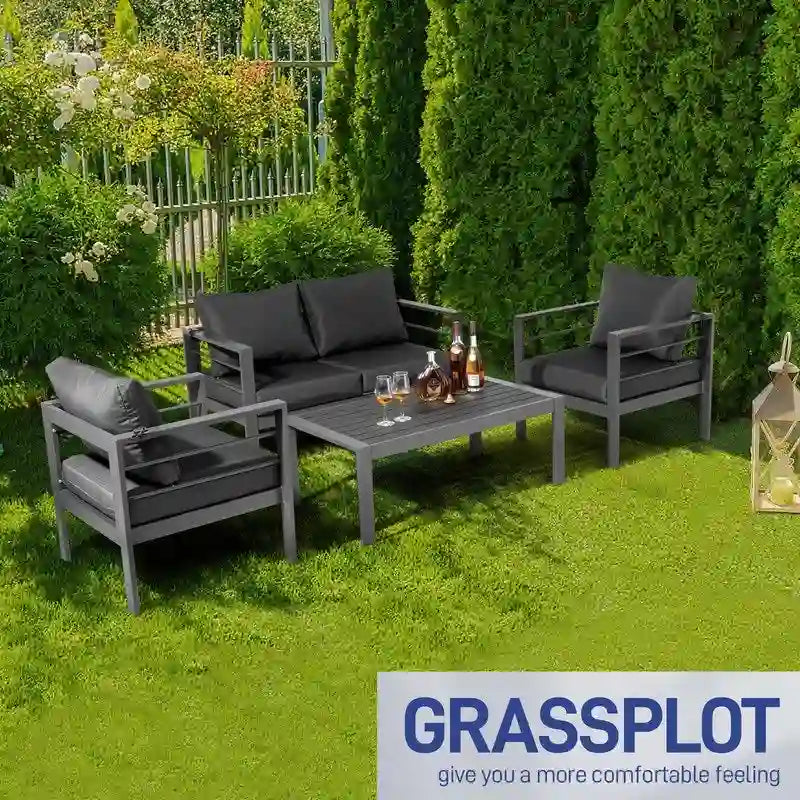 Ensemble de conversation 4 pièces en aluminium pour patio avec coussins