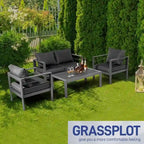 Ensemble de conversation 4 pièces en aluminium pour patio avec coussins