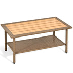 Table basse d'extérieur en osier Fernald Table à manger rectangulaire en rotin marron