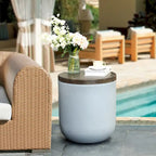 Grey and Brown MgO Round Side Table, Indoors and Outdoors
