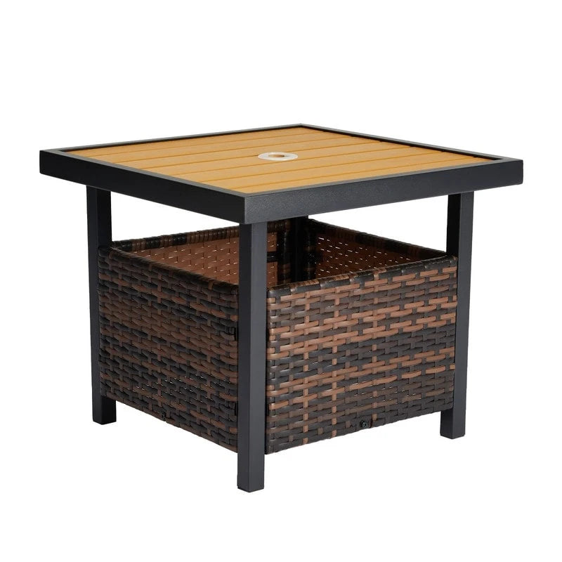 Patio 22 in. Wicker Coffee Side Table with Umbrella Hole