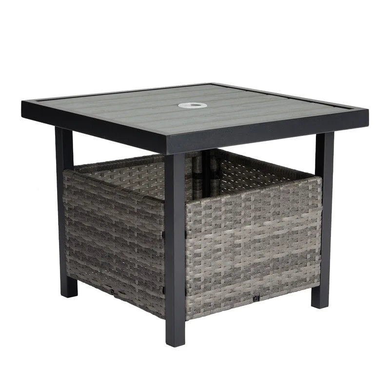 Table basse de patio en osier de 22 po de largeur avec trou pour parasol