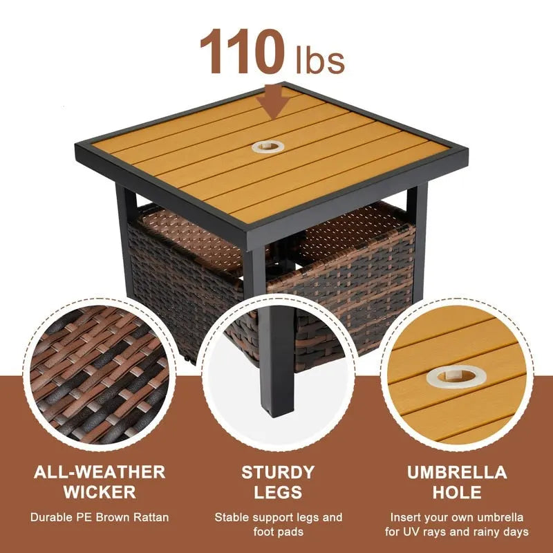 Table basse de patio en osier de 22 po de largeur avec trou pour parasol