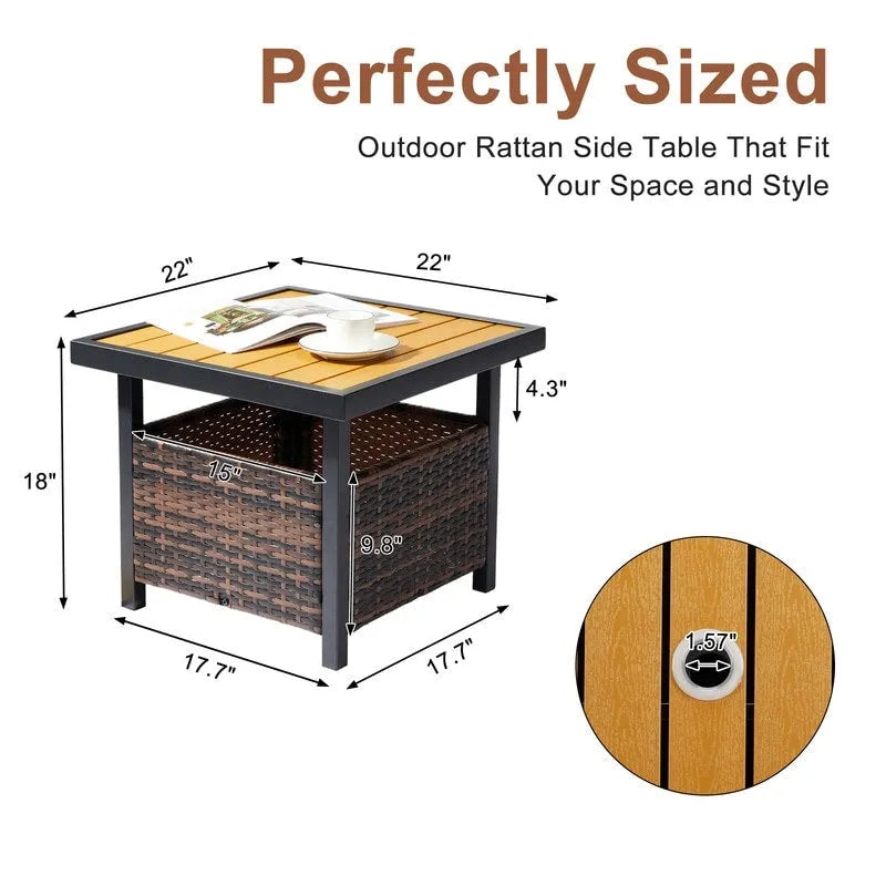 Table basse de patio en osier de 22 po de largeur avec trou pour parasol