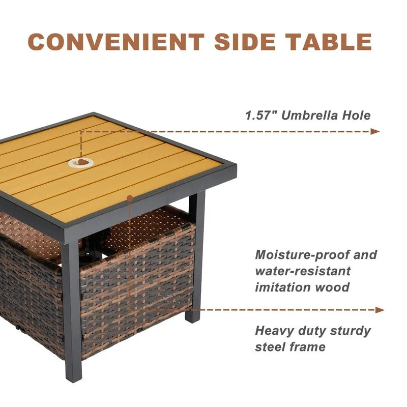 Table basse de patio en osier de 22 po de largeur avec trou pour parasol