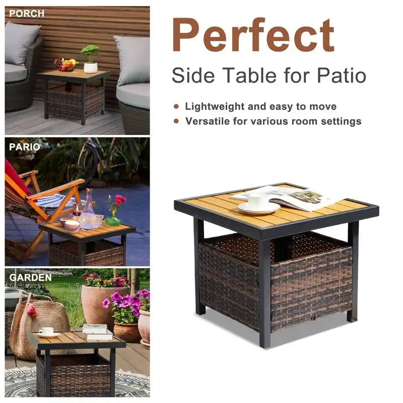 Table basse de patio en osier de 22 po de largeur avec trou pour parasol