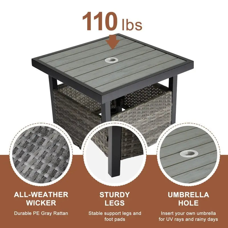 Table basse de patio en osier de 22 po de largeur avec trou pour parasol