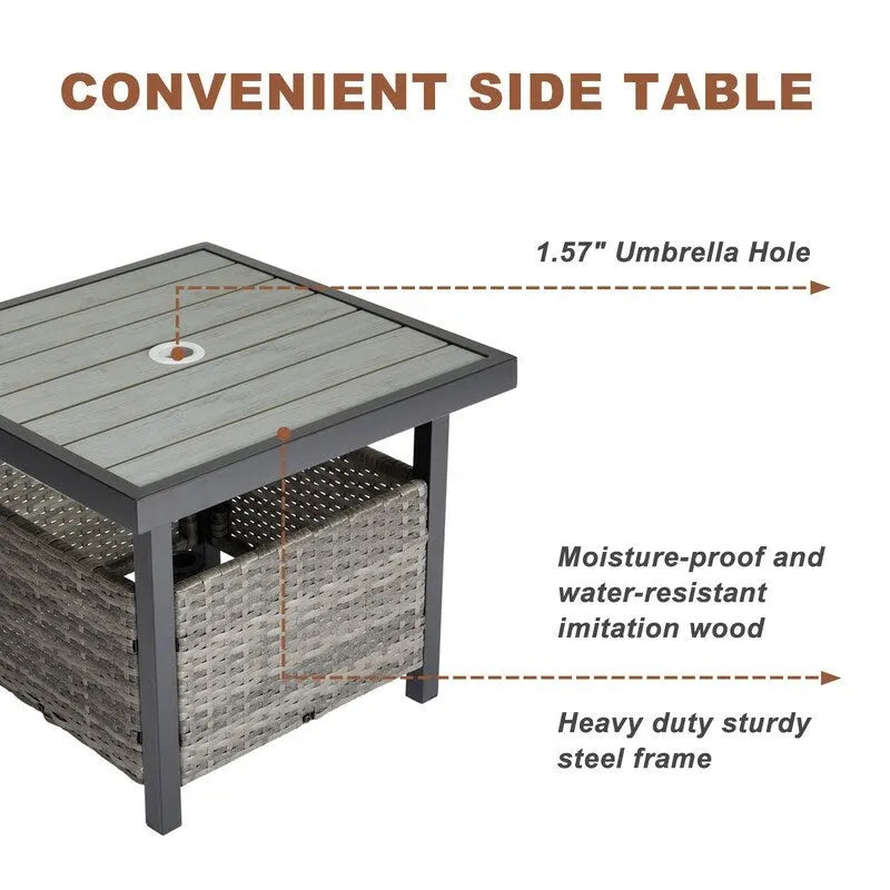 Table basse de patio en osier de 22 po de largeur avec trou pour parasol