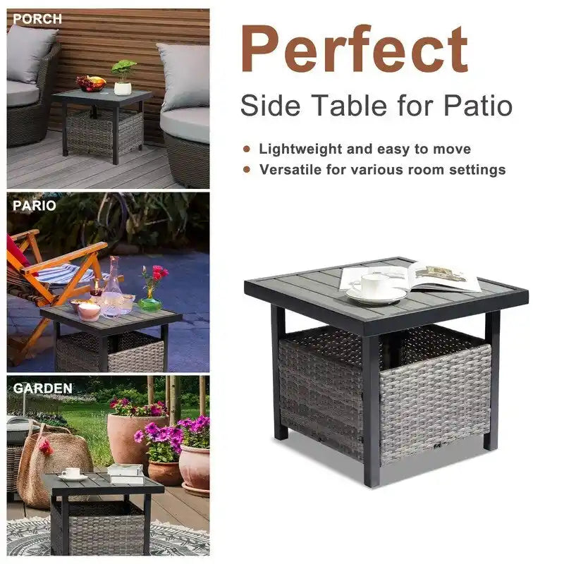 Table basse de patio en osier de 22 po de largeur avec trou pour parasol
