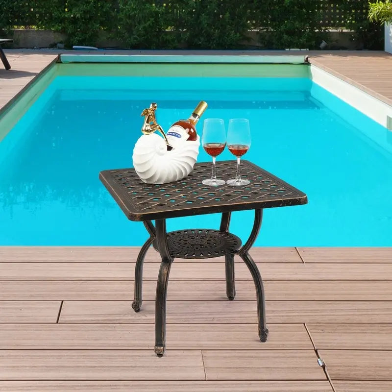 Table d'appoint d'extérieur en aluminium moulé, table de bout carrée d'extérieur antirouille