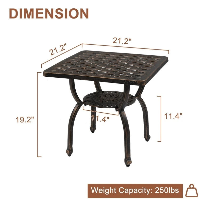 Table d'appoint d'extérieur en aluminium moulé, table de bout carrée d'extérieur antirouille