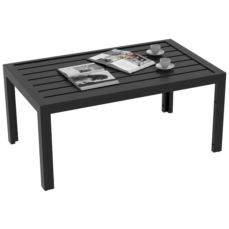Table basse de patio Outsunny, table d'appoint d'extérieur rectangulaire avec cadre en acier et plateau à lattes pour jardin