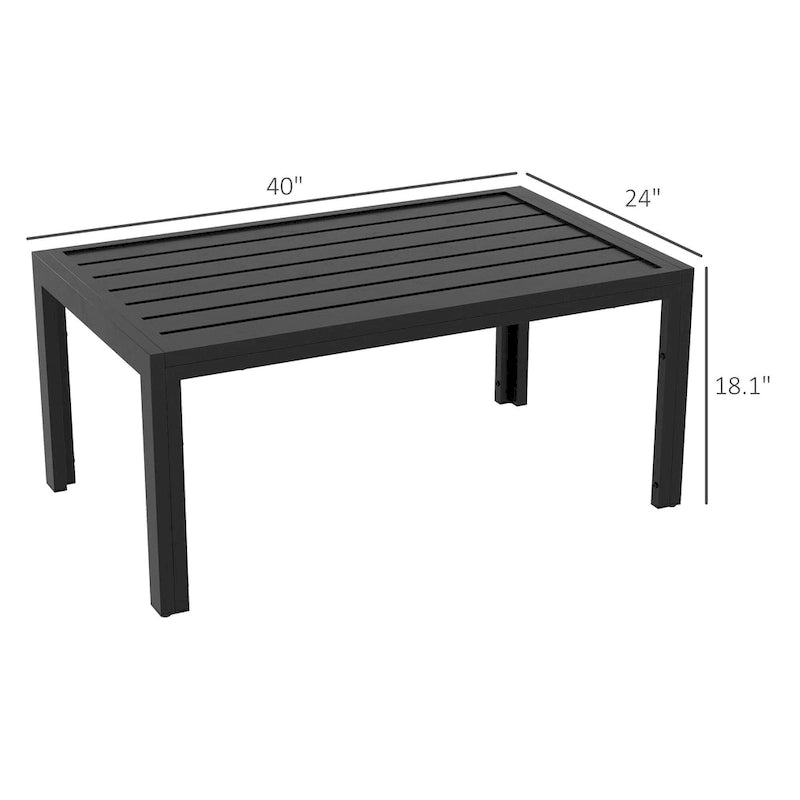 Table basse de patio Outsunny, table d'appoint d'extérieur rectangulaire avec cadre en acier et plateau à lattes pour jardin