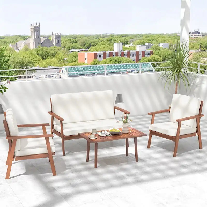 Costway 4 PCS Patio Conversation Set Acacia Wood Sofa Coffee Table - See Details