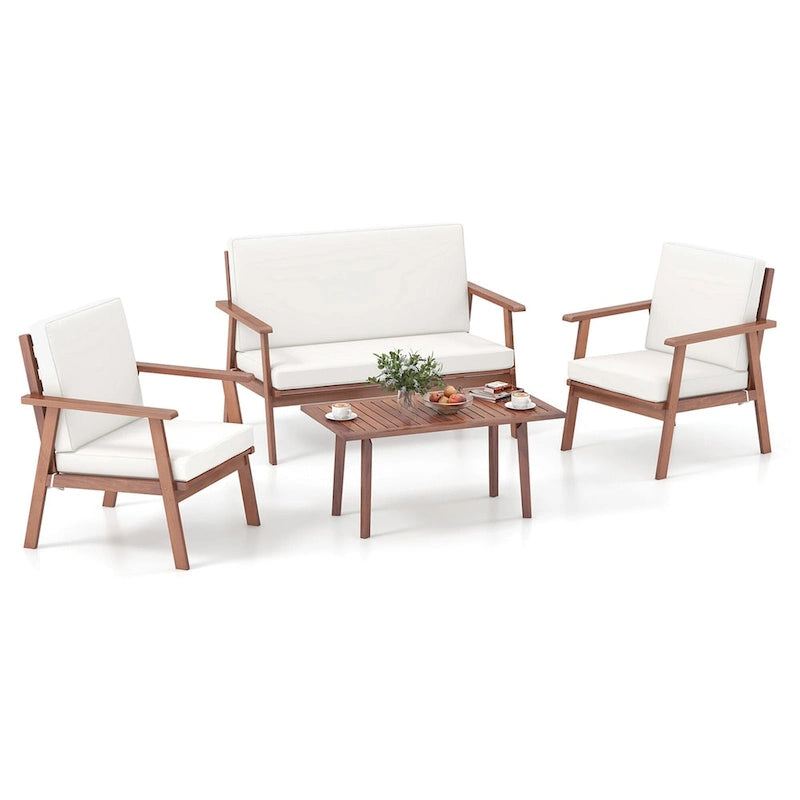Costway Ensemble de Conversation 4 pièces pour Patio Canapé Table Basse en Bois d'Acacia - Voir Détails