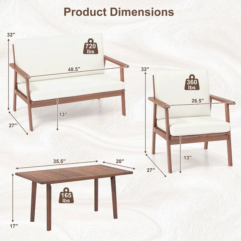 Costway Ensemble de Conversation 4 pièces pour Patio Canapé Table Basse en Bois d'Acacia - Voir Détails