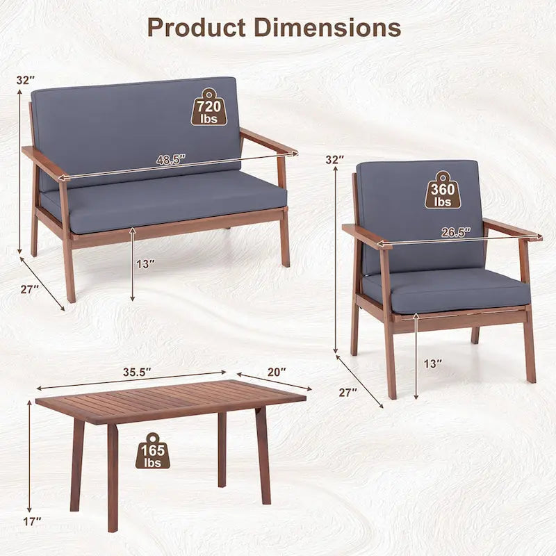 Costway Ensemble de Conversation 4 pièces pour Patio Canapé Table Basse en Bois d'Acacia - Voir Détails