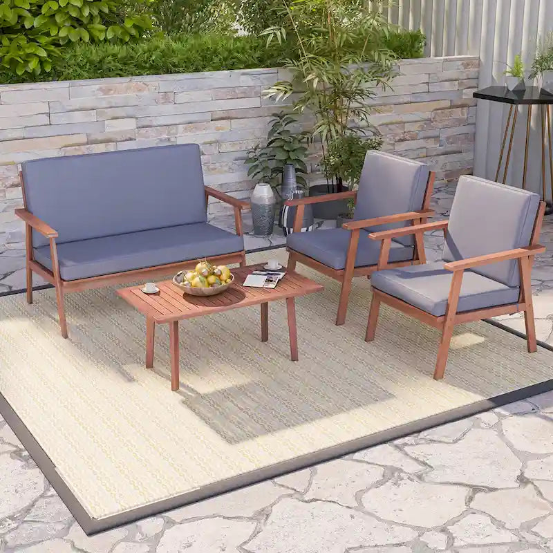 Costway Ensemble de Conversation 4 pièces pour Patio Canapé Table Basse en Bois d'Acacia - Voir Détails