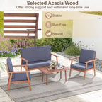Costway Ensemble de Conversation 4 pièces pour Patio Canapé Table Basse en Bois d'Acacia - Voir Détails