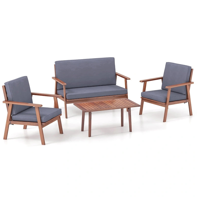 Costway Ensemble de Conversation 4 pièces pour Patio Canapé Table Basse en Bois d'Acacia - Voir Détails
