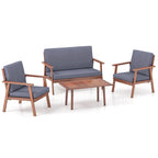 Costway Ensemble de Conversation 4 pièces pour Patio Canapé Table Basse en Bois d'Acacia - Voir Détails