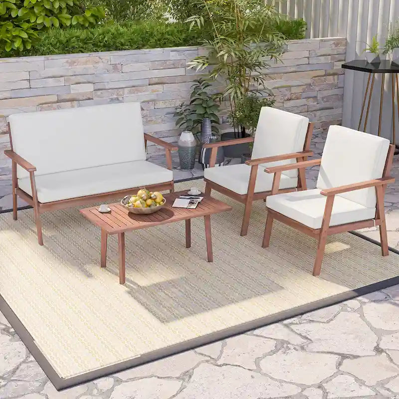 Costway Ensemble de Conversation 4 pièces pour Patio Canapé Table Basse en Bois d'Acacia - Voir Détails