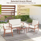 Costway Ensemble de Conversation 4 pièces pour Patio Canapé Table Basse en Bois d'Acacia - Voir Détails