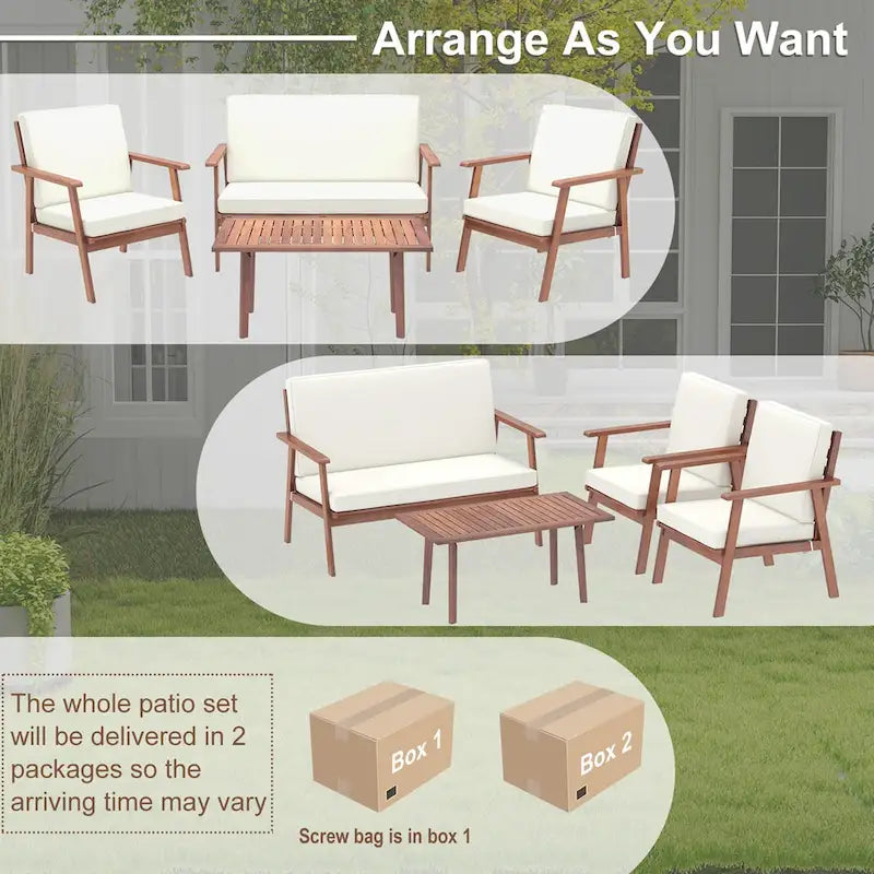 Costway Ensemble de Conversation 4 pièces pour Patio Canapé Table Basse en Bois d'Acacia - Voir Détails